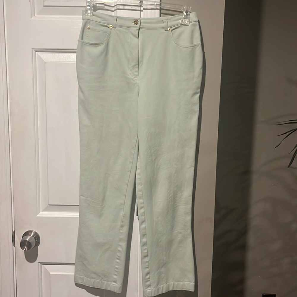 St. John Sport by Marie Gray Pants Mint Green With Gold button Size 8